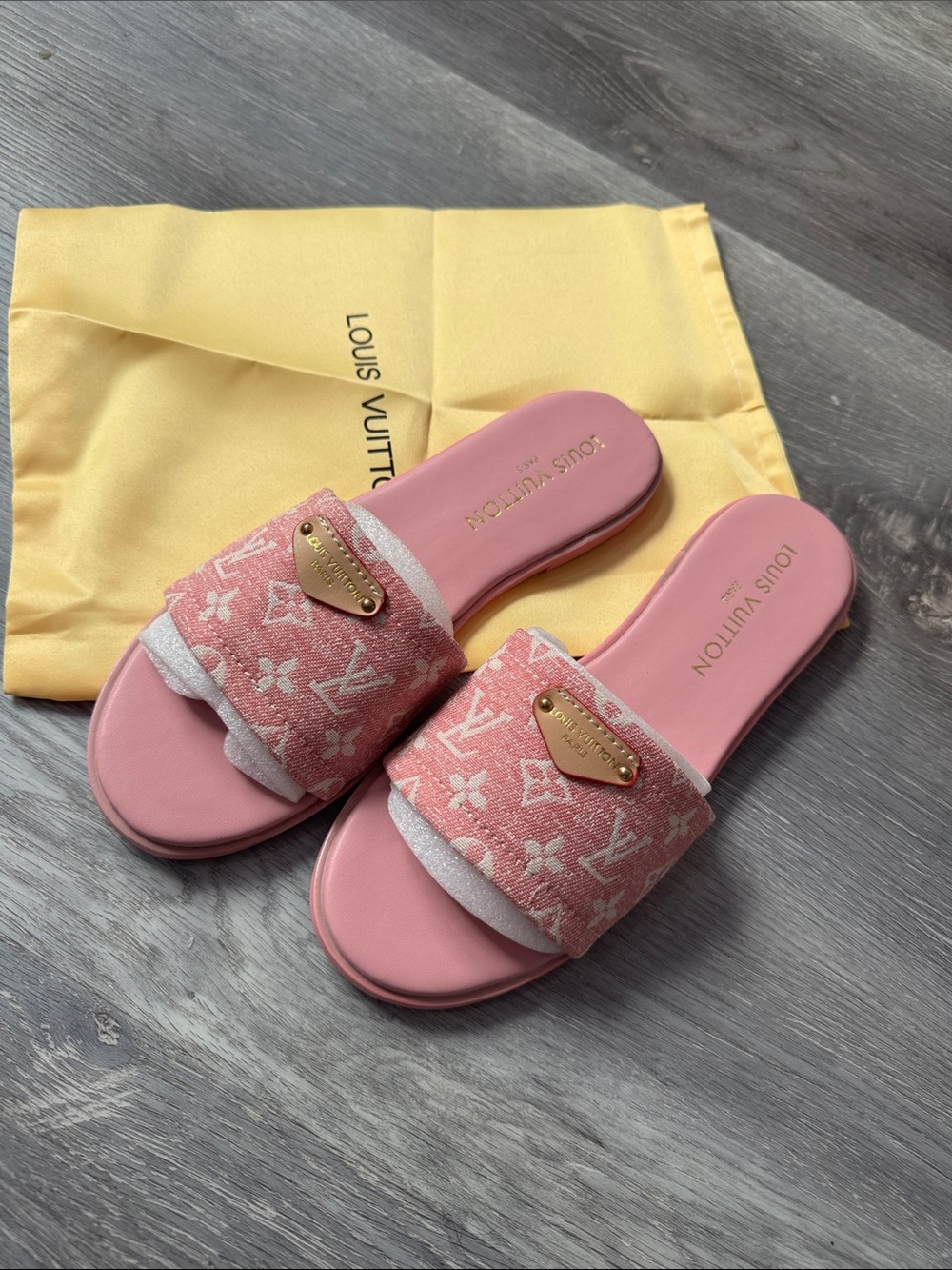 Source unknown LV Pink Monogram Terry Cloth Slide Sandals